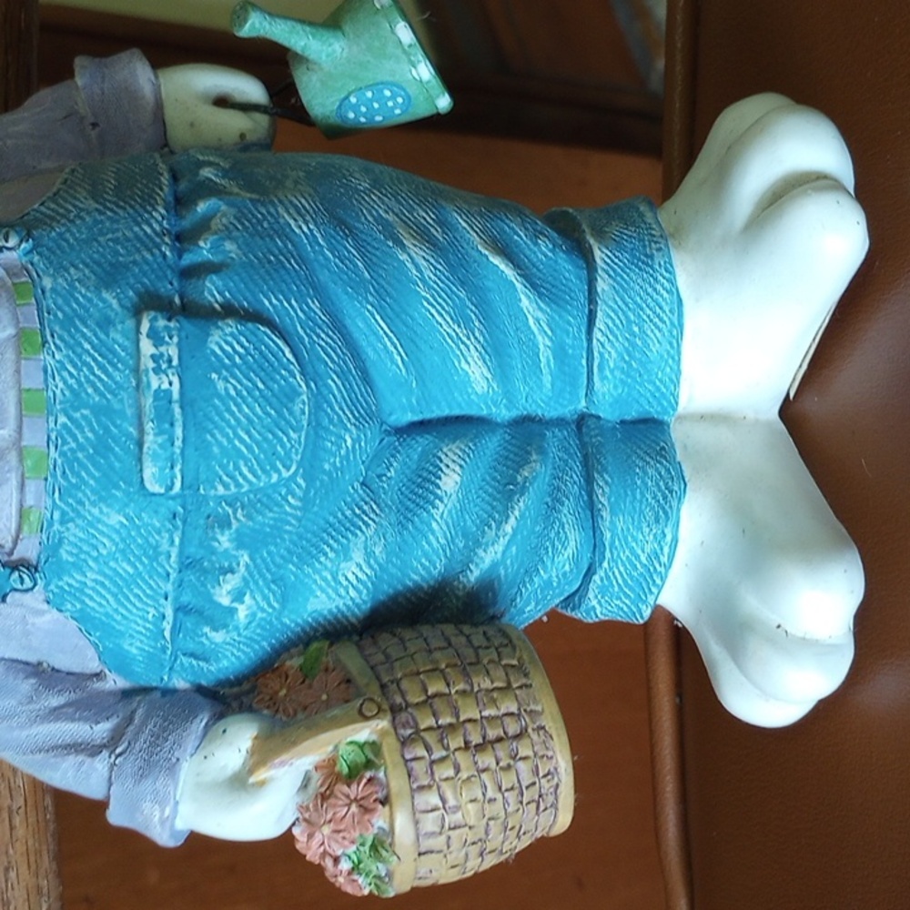 White Easter Bunny Rabbit w/ Flowers & Watering Can - Picture 3 of 5